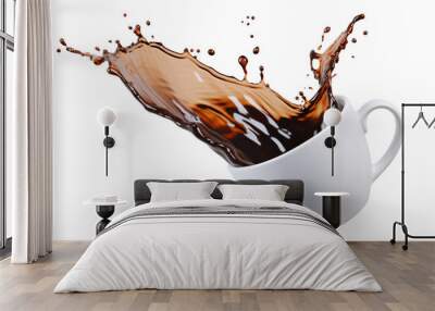 Liquid cofee spilling/splashing out from a white cup/mug isolated on white background. Wall mural