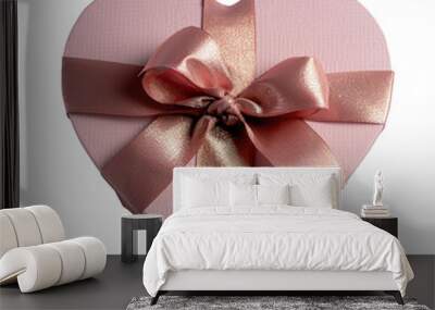 Red box as heart with ribbon on white background Wall mural