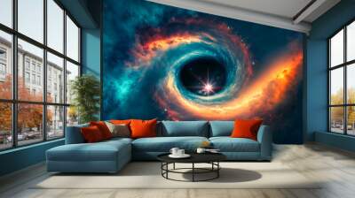 Abstract art. Colorful painting art of a black hole or galaxy in space. Background illustration. Digital art image. Wall mural