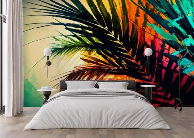 Abstract art. Colorful painting art of palm tree leaves. Palm Sunday concept. Christian illustration. Generative AI. Wall mural