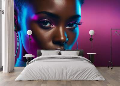 Abstract art. Colorful painting art portrait of young afro fashionable woman. Background illustration. Generative AI. Wall mural