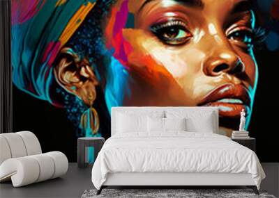 Abstract painting concept. Colorful art fashion portrait of a black woman. African culture. Generative AI. Wall mural