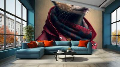 Abstract painting concept. Colorful art of a fashionable ferret with coat. Animals. Generative AI. Wall mural