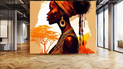 Abstract painting concept. Colorful art portrait of a black woman. African culture. Generative AI. Wall mural