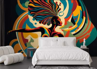 Abstract painting concept. Colorful art portrait of a dancing black woman. African culture. Generative AI. Wall mural