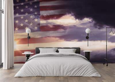 American National Holiday. US Flag background with American stars, stripes and national colors. Wall mural