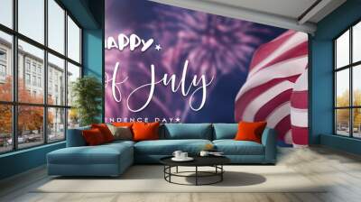 American National Holiday. US Flags with American stars, stripes and national colors. Independence Day. 4th July. Wall mural