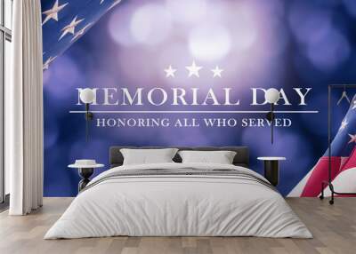 American National Holiday. US Flags with American stars, stripes and national colors. Memorial Day. Wall mural