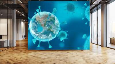 Biology and science. Virus or bacteria cells. Global alert. Epidemic. 3D render illustration. Planet Earth. Elements of this image furnished by NASA. Wall mural