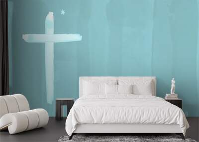 Christian worship and praise. Cross in watercolor style.  Text : Jesus is Alive. Wall mural