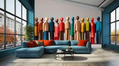 Diversity and inclusion concept. Silhouette figures of different colors. Wall mural