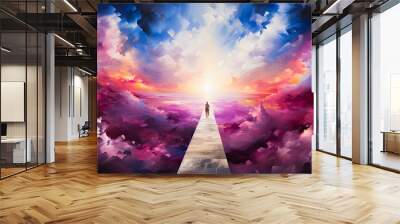 Path leading up to heaven toward the light. Christian illustration. Wall mural