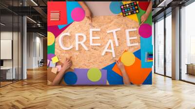 Color papers around create text Wall mural