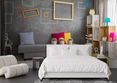 Grey apartment with wall frames Wall mural