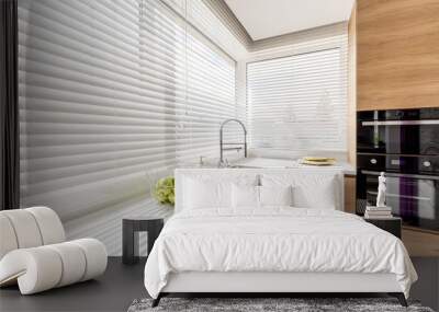 Kitchen with white window blinds Wall mural