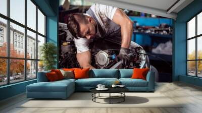 Mechanic repairing car Wall mural