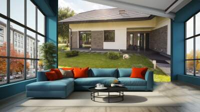 Modern house with backyard Wall mural