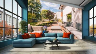 Sunny patio of modern house Wall mural