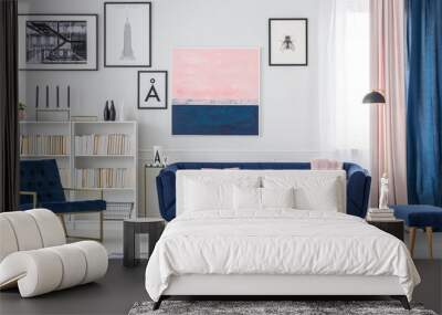 White and blue living room Wall mural