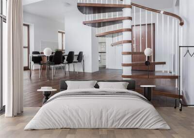 Wooden stairs in contemporary house Wall mural