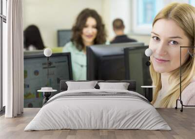 young woman during computer classes Wall mural