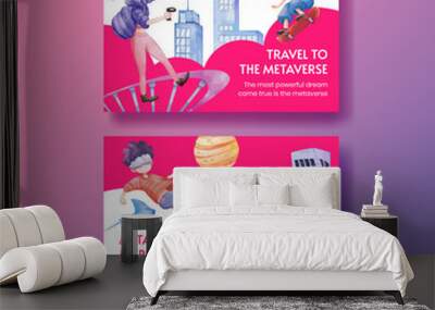 Facebook template with metaverse technology concept,watercolor style Wall mural