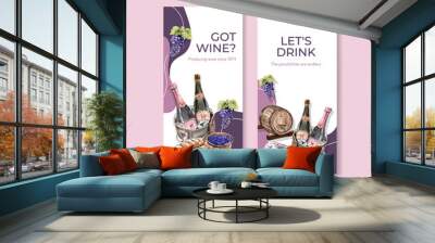 Flyer template with wine farm concept design for brochure and marketing watercolor vector illustration. Wall mural