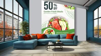 Poster template with healthy and organic food design for banner,brochure,leaflet and advertisement watercolor vector illustration Wall mural