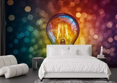 idea concept, A beautiful color gradient bulb, producing growing rippling effects that convey messages of truth, painting Wall mural