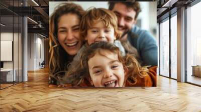 Young family being playful at home. People parent child fun happiness concept, Generative AI Wall mural