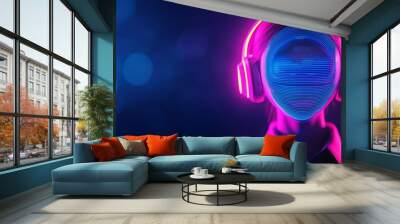 Digital customer support, virtual assistant hologram, glowing neon aesthetics Wall mural