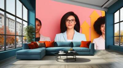 Female investor with futuristic real estate model, financial growth insights Wall mural