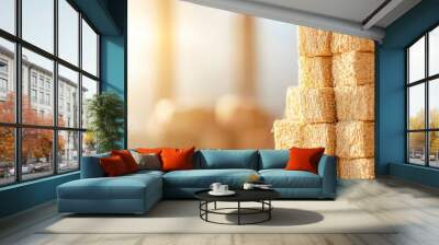 Heap of cereal bales with steam rising, cozy breakfast Wall mural