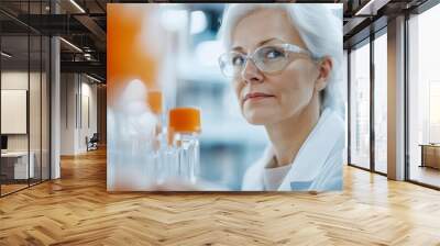 Senior woman examining a new product prototype, innovation and product development Wall mural