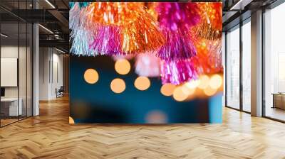 Tinsel cascading from a holiday chandelier, indoor decorations, festive and elegant Wall mural