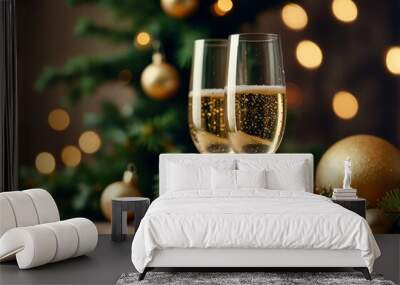 champagne and christmas decorations Wall mural