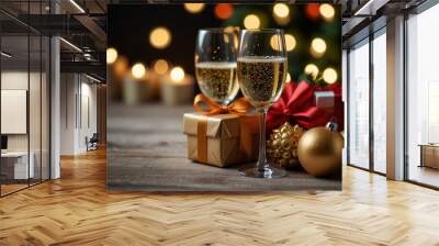 champagne and gift box Wall mural