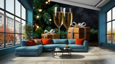 champagne and gift boxes Wall mural