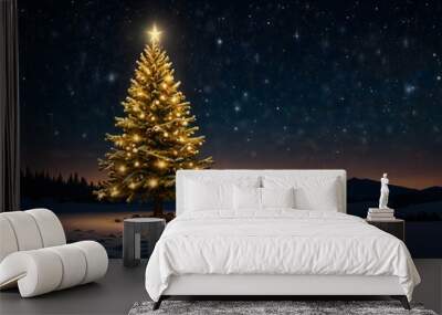 christmas tree in the night Wall mural