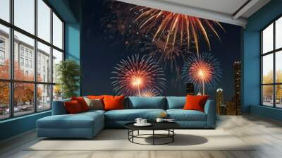 fireworks over the river Wall mural