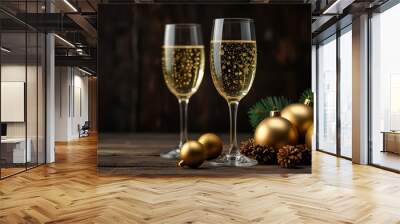 glasses of champagne with christmas decorations Wall mural