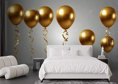 golden party balloons with ribbon Wall mural