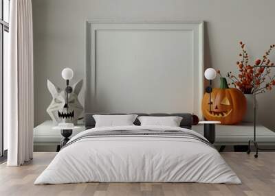 halloween background with pumpkins and window Wall mural