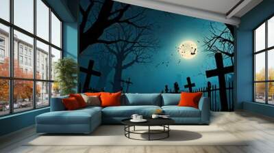 halloween night scene with moon Wall mural