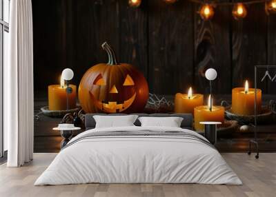 halloween pumpkin and candles Wall mural