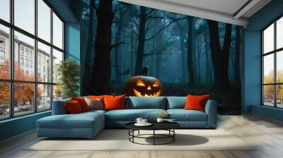 halloween pumpkin in the forest Wall mural