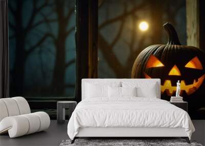 halloween pumpkin on a dark background Wall mural