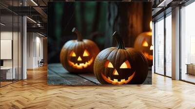 halloween pumpkin on a wooden background Wall mural