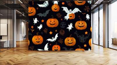 halloween seamless pattern with pumpkins Wall mural