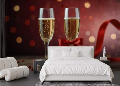 two glasses of champagne and christmas decorations Wall mural